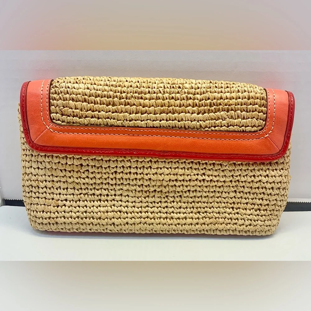 Coach Legacy Resort Summer Collection Raffia/Coral Leather Tote & Clutch